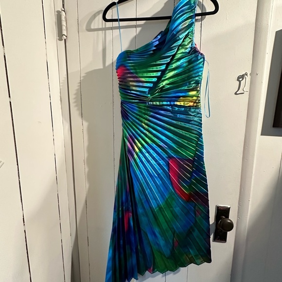 AKIRA NWT Multicolor One-Shoulder Pleated Dress - Picture 2 of 6